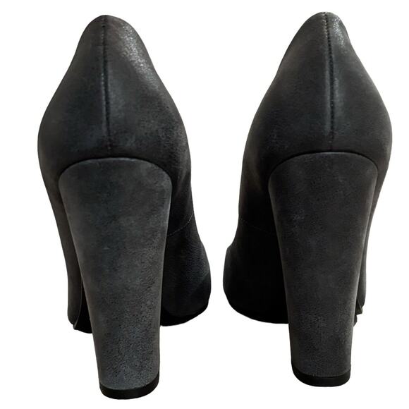 Casadei Gunmetal Gray Textured Block Heel Italian Leather Pumps Size 8.5 - Picture 5 of 8